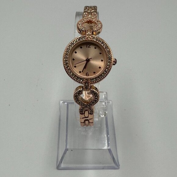 3/$30 Crystal Link Watch Women Rose Gold Tone Round Dial Working 7 in - Picture 5 of 14